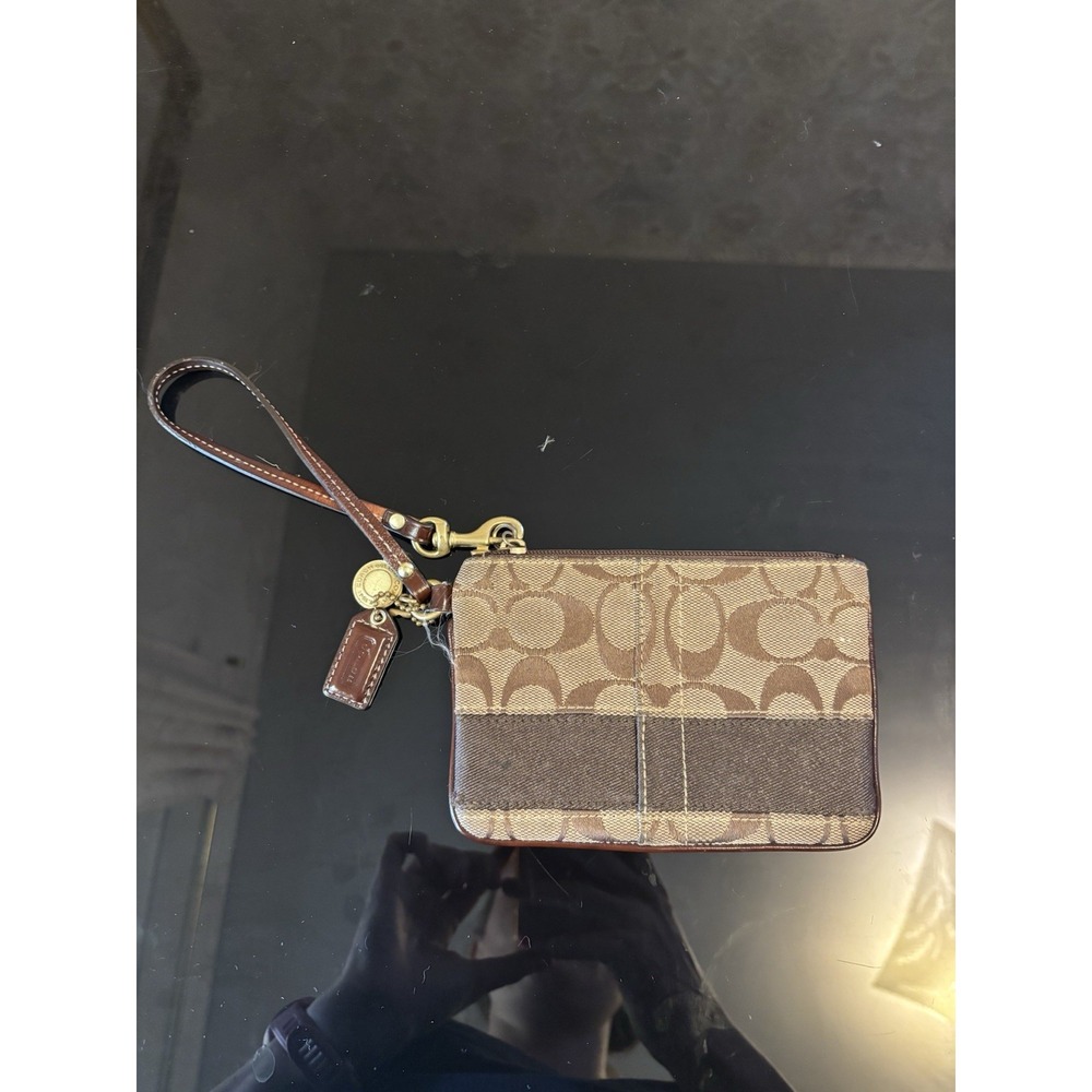 Coach Wristlet Signature Khaki Mahogany Brown Canvas Vintage